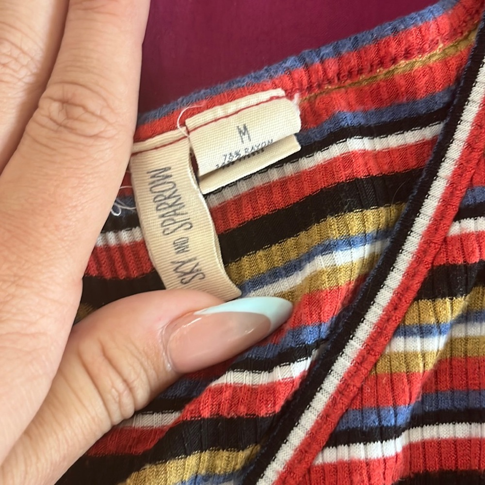Multi color striped crop top with ruffles
